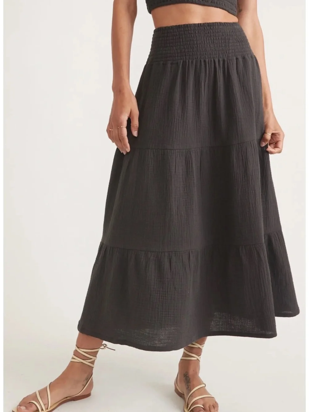 Marine Layer Corrine Double Cloth Maxi Skirt, Black.